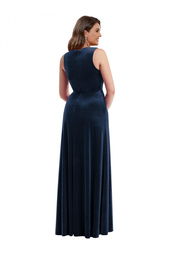 Long Sleeveless Stretch Velvet Dark Navy Sheath Formal Plus Size Evening Gown / Prom Dress / Bridesmaid Dress Newcastle