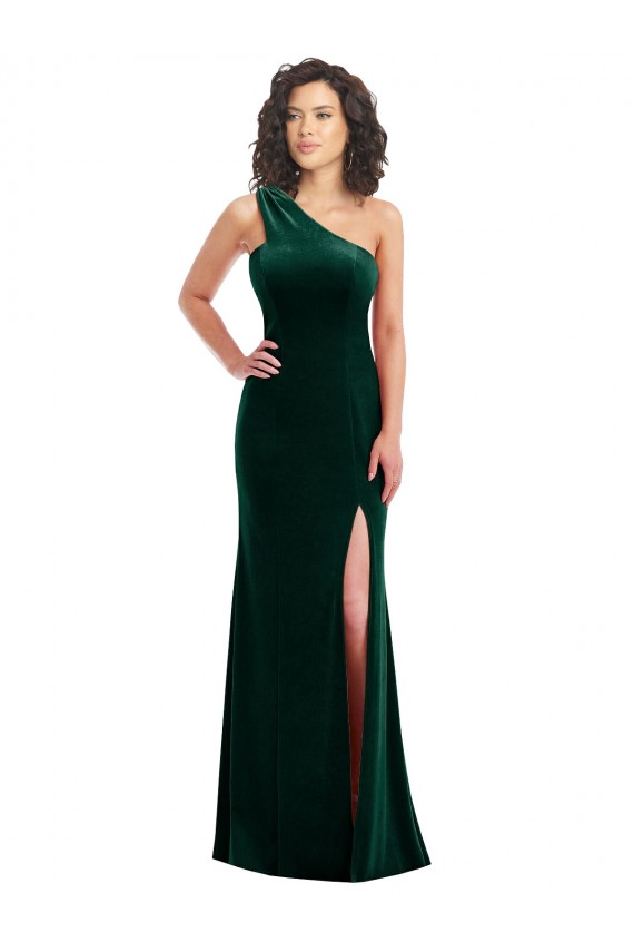 Long Sleeveless Stretch Velvet Dark Green Trumpet Black Tie Prom Dress / Bridesmaid Dress Newcastle