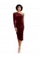 Midi Length Long Sleeves Stretch Velvet Burgundy A-Line Black Tie Prom Dress / Bridesmaid Dress Newcastle