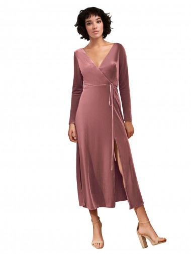 Midi Length Long Sleeves Stretch Velvet Cinnamon Rose A-Line Black Tie Prom Dress / Bridesmaid Dress Newcastle
