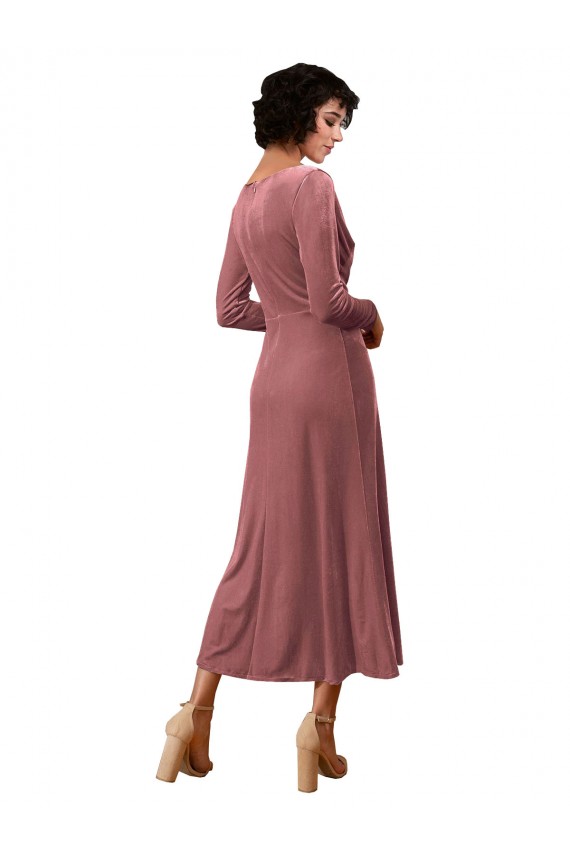 Midi Length Long Sleeves Stretch Velvet Cinnamon Rose A-Line Black Tie Prom Dress / Bridesmaid Dress Newcastle