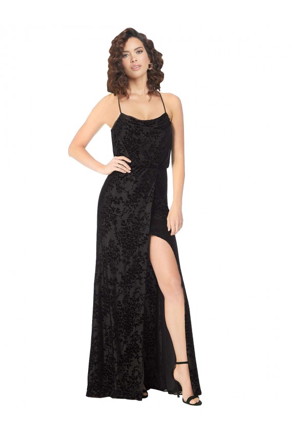 Long Sleeveless Floral Velvet & Stretch Velvet Black A-Line Bridesmaid Dress Newcastle