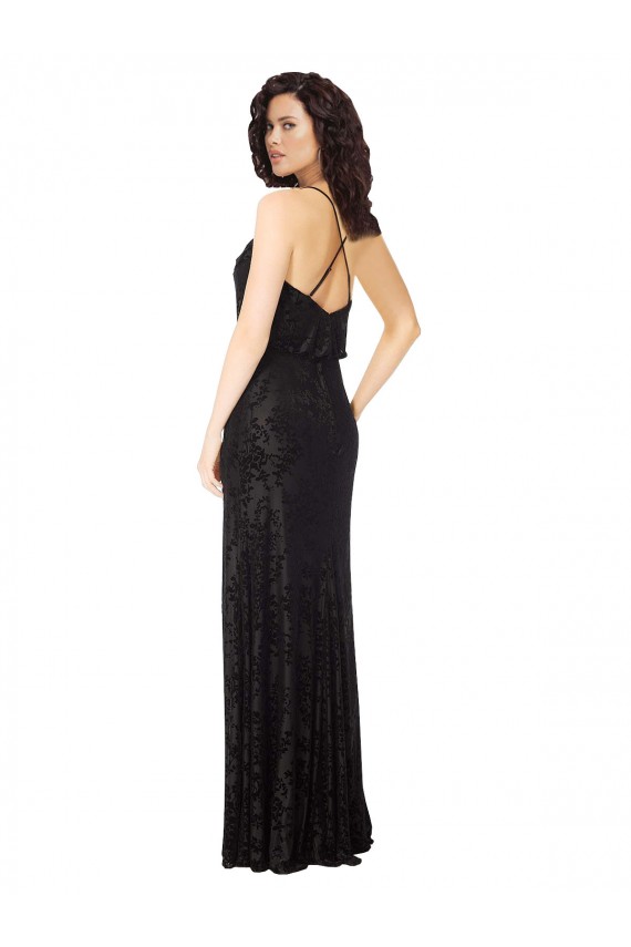 Long Sleeveless Floral Velvet & Stretch Velvet Black A-Line Bridesmaid Dress Newcastle
