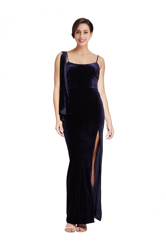 Long Sleeveless Stretch Velvet Dark Navy Sheath Formal Evening Gown / Prom Dress / Bridesmaid Dress Newcastle