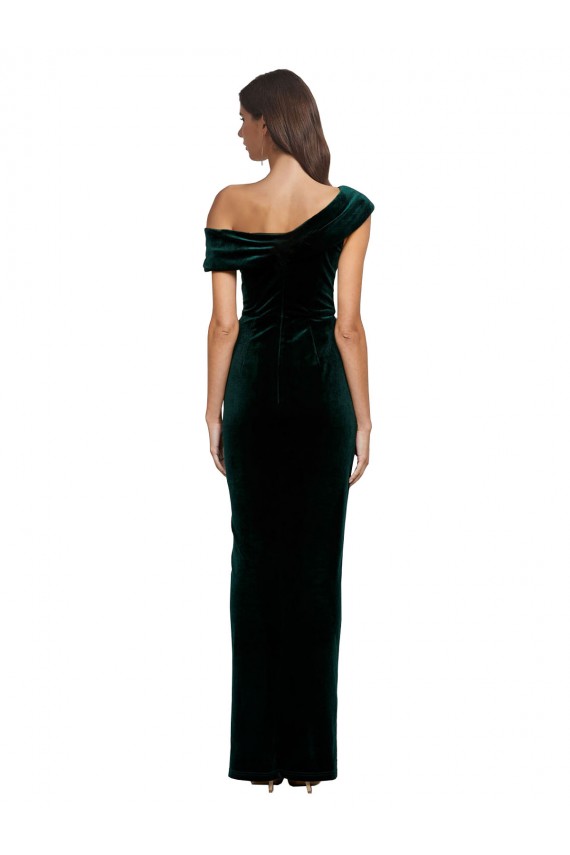 Long Sleeveless Stretch Velvet Dark Green Off the Shoulder Sheath High Low Evening Gown / Prom Dress / Bridesmaid Dress Newcastle