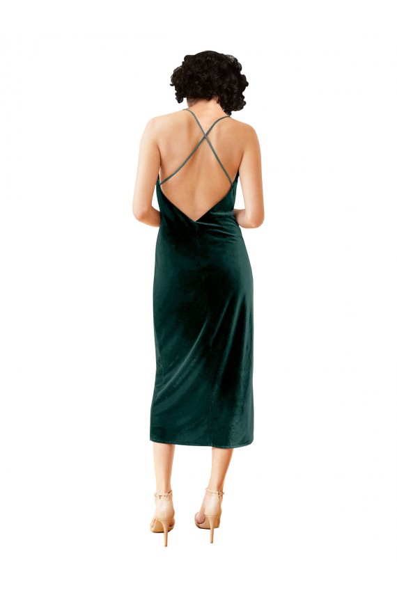 Midi Length Sleeveless Stretch Velvet Dark Green Sheath Formal Dress / Bridesmaid Dress Newcastle